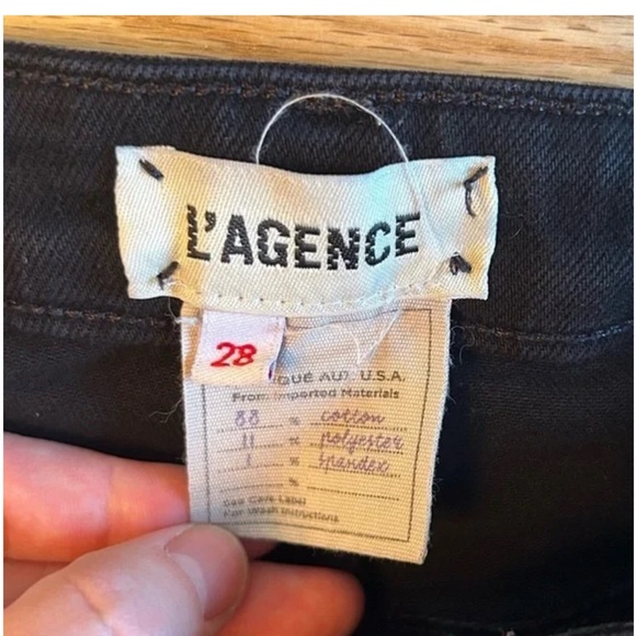 L'Agence High Line Skinny Onyx Destruct Raw Hem Distressed Knee Black 28 - Picture 8 of 9